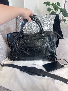 Balenciaga Black Leather Motocross Le City Bag